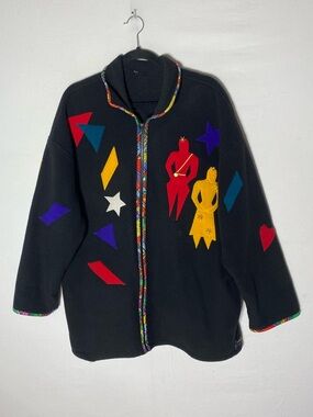 Vintage 90s Uncommon Threads Black Fleece  W Colourful Geometric Shapes XL